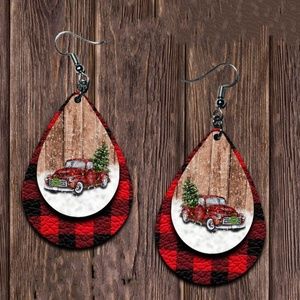 Buffalo Plaid with Christmas Truck Earrings
